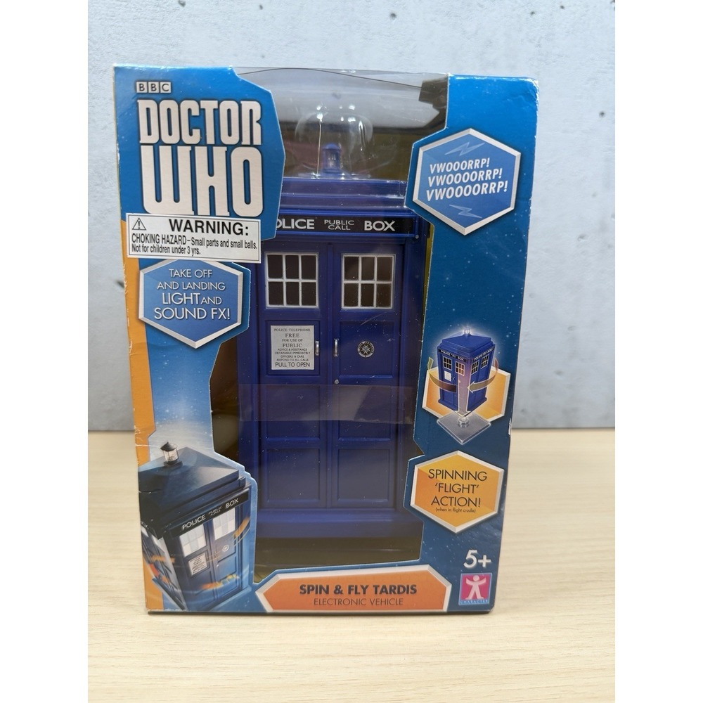 Doctor Who TARDIS Spin & Fly Electronic Vehicle Toy BBC Police Box Lights Sounds